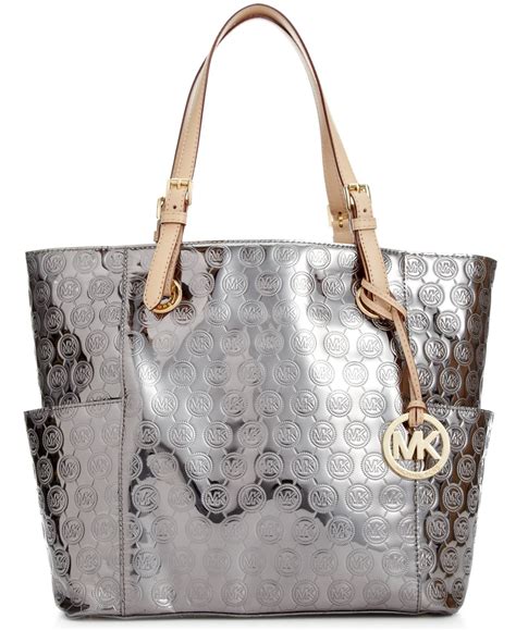 michael kors mirror metallic tote nickel|micheal kors signature mirror metallic tote .